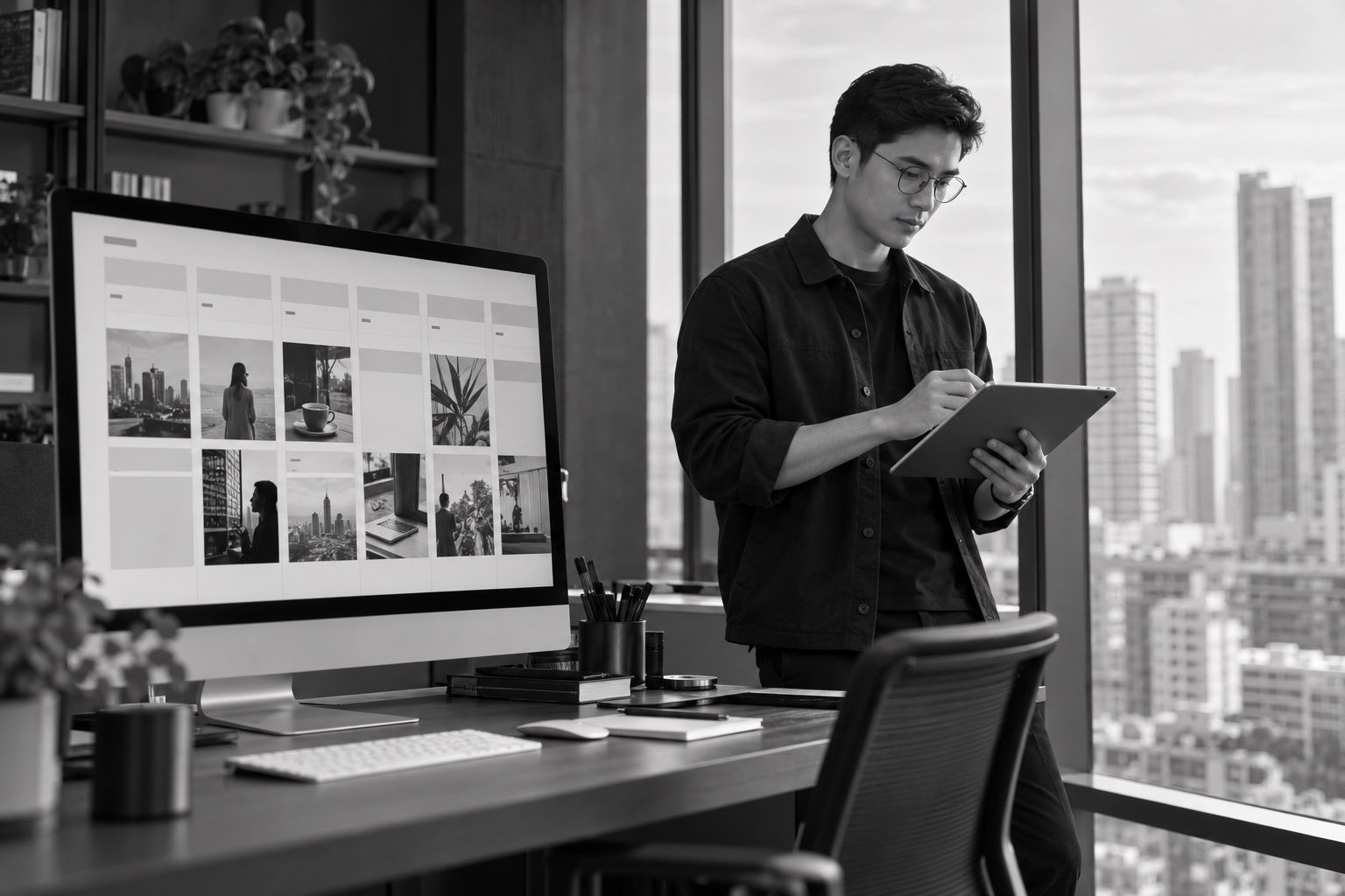 Social media manager planning and publishing content