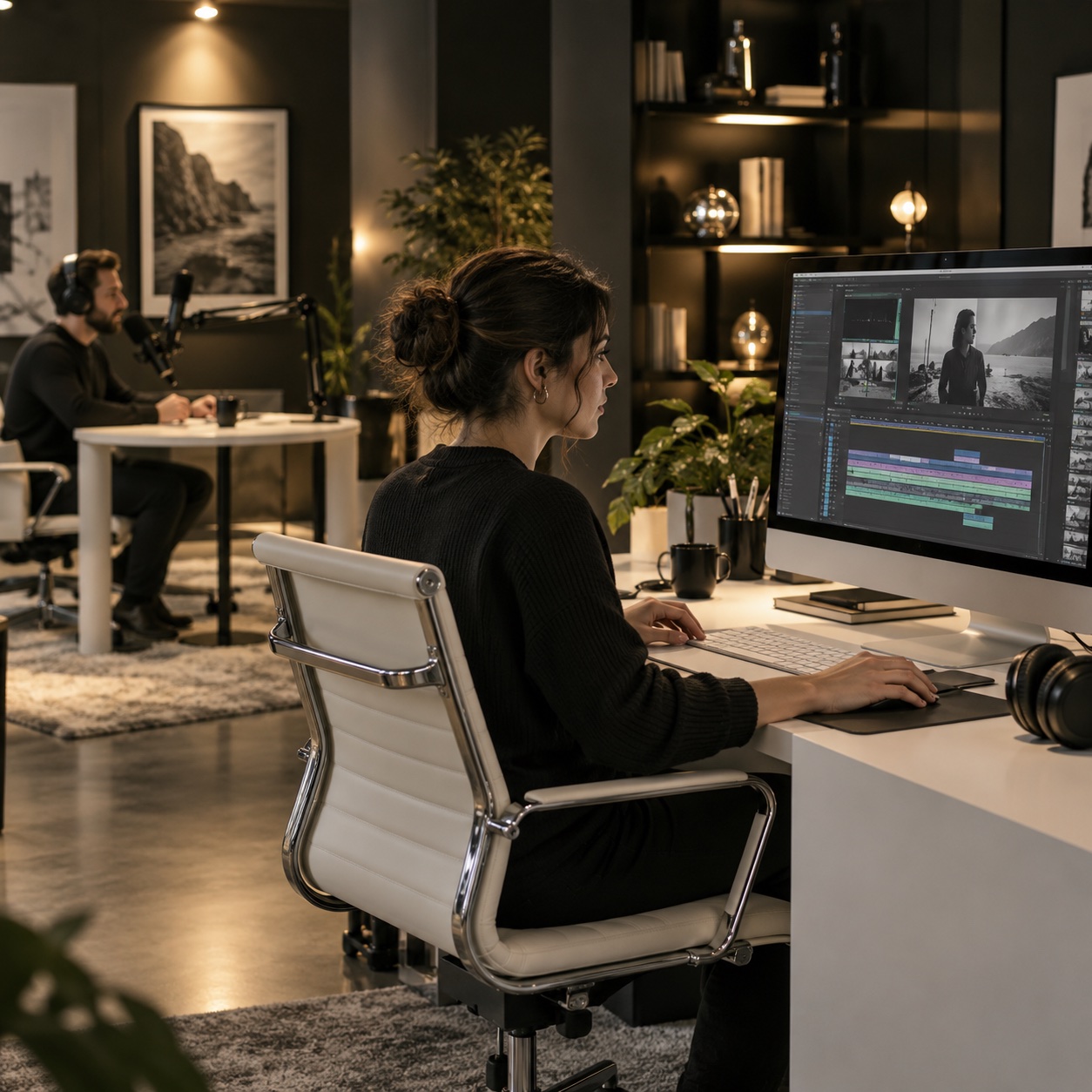 Home — professional service support in a warm charcoal and white workspace