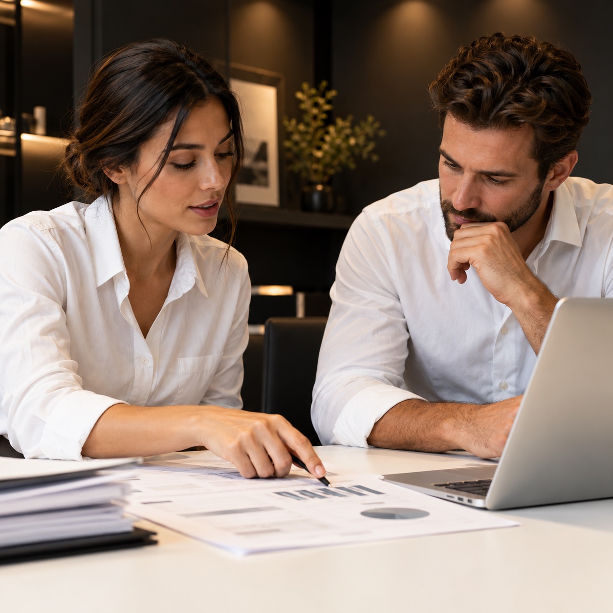 Home — professional service support in a warm charcoal and white workspace