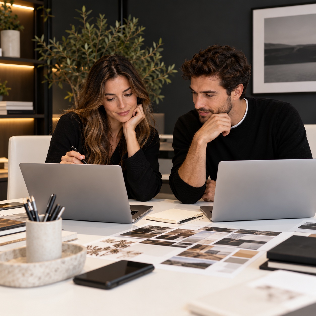 How It Works — professional service support in a warm charcoal and white workspace