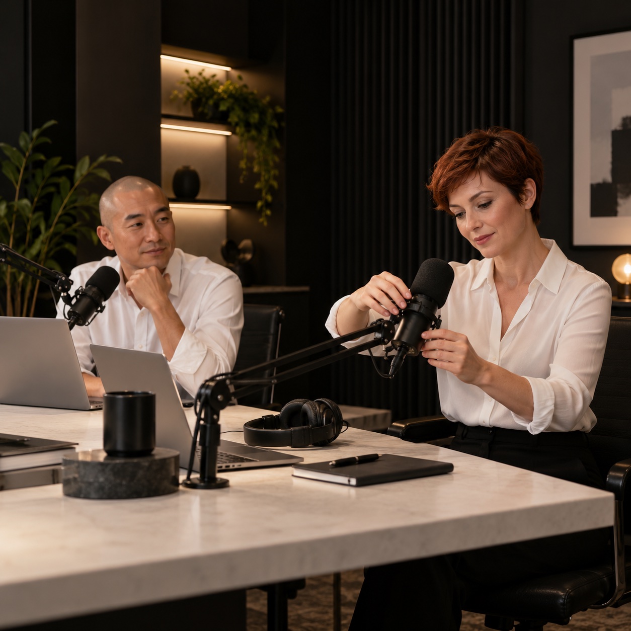 Services — professional service support in a warm charcoal and white workspace