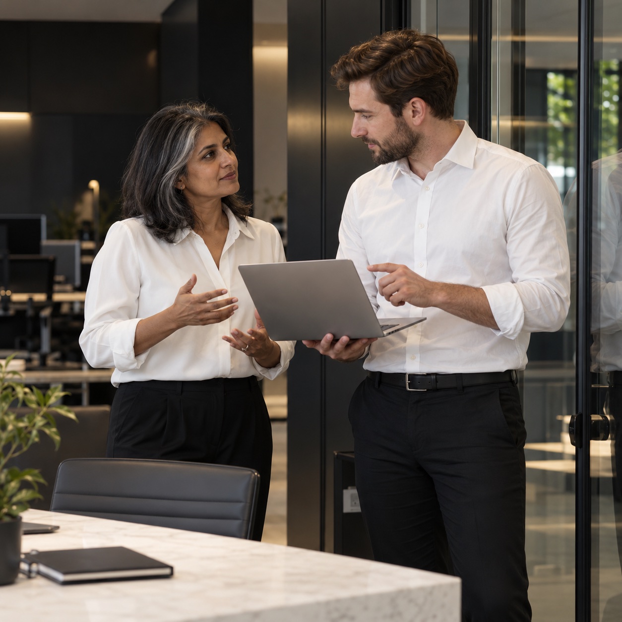 IT & Technical Support — professional service support in a warm charcoal and white workspace